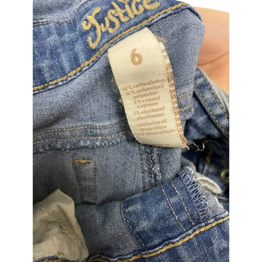 Justice Cuffed Slim Fit Bib Overalls Girls Size 6 Blue Denim Medium Wash